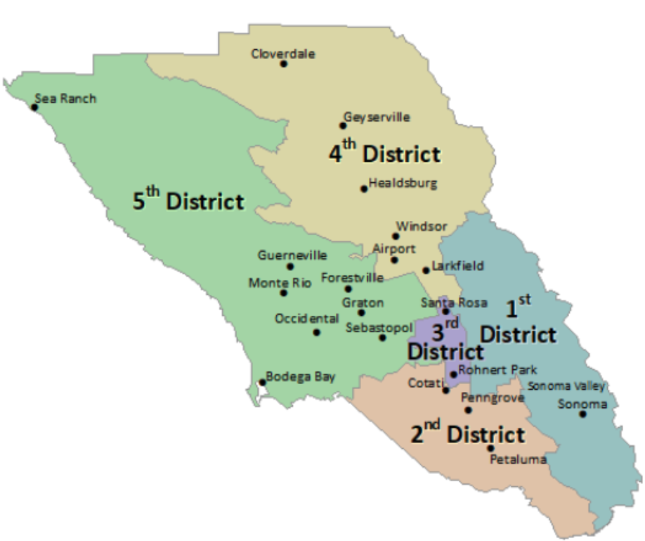Map of Sonoma County Supervisor Districts